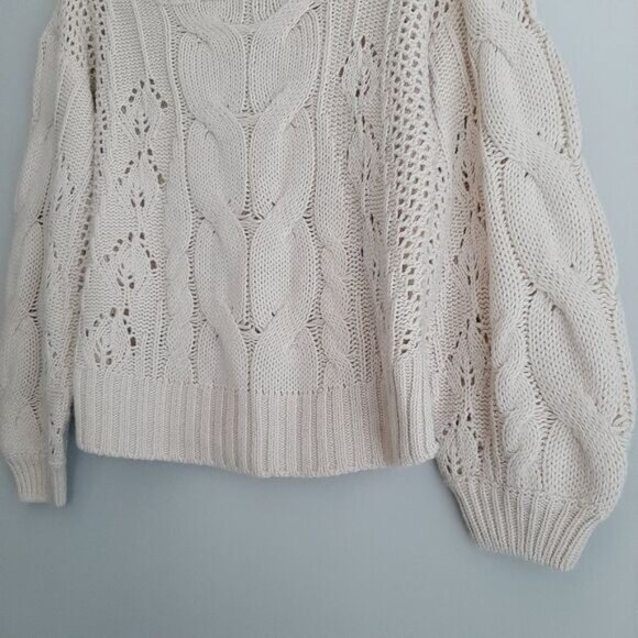 CLOTH by RD Cable Knit Scoop Neck Pullover Knit Sweater Puff Sleeve White Sz XS - Picture 5 of 16